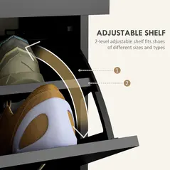 HOMCOM Narrow Shoe Storage with 2 Flip Drawers and Adjustable Shelves Shoe Cabinet Organizer for 12 Pairs of Shoes, Black - 5