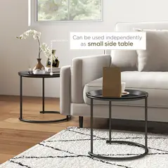 HOMCOM Nesting Tables Set of 2, Side End Table with Removable Tabletop Tray and Steel Frame for Living Room, Bedroom, Black - 6