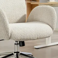 HOMCOM Office Chair with Adjustable Headrest, Spring Pack, Curved Line, Boucle Fabric - Pale Grey - 9
