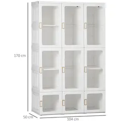 HOMCOM Portable Clothes Wardrobe for Bedroom, Foldable Clothes Organiser with Cube Storage, Hanging Rods, Magnet Doors, White - 3
