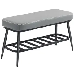 HOMCOM PU Leather Shoe Storage Bench - Grey - 1