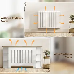 HOMCOM Radiator Cover with Open Storage Shelves, Vertical Slatted Cabinet Shelf Heater Cover for Living Room, Hallway, Large, White (H: 83 / W: 152 / D: 19 cm) - 5