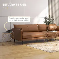 HOMCOM Nesting Tables Set of 2, Modern Stacking Side End Table with Tempered Glass Top, Metal Frame for Living Room Bedroom Office, Gold Tone - 5