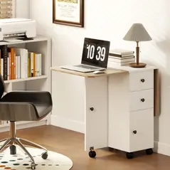 HOMCOM Multi-Storage Six-Person Drop Leaf Dining Table -  Oak and White - 8