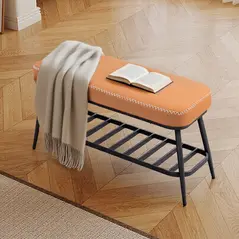 HOMCOM PU Leather Shoe Storage Bench - Brown - 9