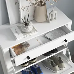 HOMCOM Narrow Shoe Cabinet with 2 Flip Drawers and Adjustable Shelves, White - 8