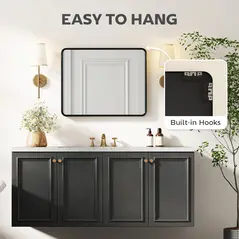 HOMCOM Rectangular Wall Mirror with HD Glass - Black - 5