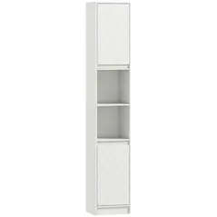 HOMCOM Narrow Bathroom Cabinet, Slim Bathroom Storage Unit with Open Compartment, Freestanding Storage Cupboard with Adjustable Shelves for Small Spaces, 30 x 24 x 170 cm, White - 1