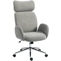 HOMCOM Office Chair with Adjustable Headrest, Spring Pack, Curved Line, Boucle Fabric - Charcoal Grey - 1