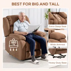 HOMCOM Power Lift Recliner Chair with Massage, Overstuffed Lift Chair for Elderly with Footrest, Remote and Side Pocket, Brown - 7