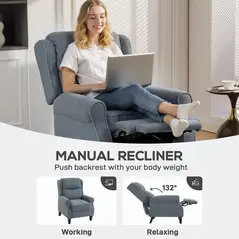 HOMCOM Recliner Armchair with Extended Leg Rest - Grey - 4