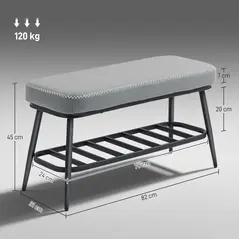 HOMCOM PU Leather Shoe Storage Bench - Grey - 3