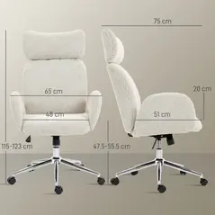 HOMCOM Office Chair with Adjustable Headrest, Spring Pack, Curved Line, Boucle Fabric - Pale Grey - 3