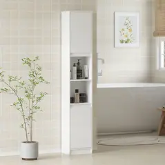 HOMCOM Narrow Bathroom Cabinet, Slim Bathroom Storage Unit with Open Compartment, Freestanding Storage Cupboard with Adjustable Shelves for Small Spaces, 30 x 24 x 170 cm, White - 2