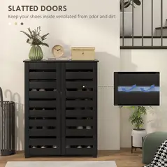 HOMCOM Narrow Shoe Cabinet for Entryway, 5-Tier Slim Shoe Storage Cabinet with 2 Slatted Doors and Adjustable Shelves - 5