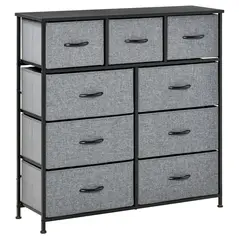 HOMCOM Nine Drawer Fabric Dresser - Grey - 1