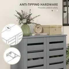 HOMCOM Narrow Shoe Cabinet for Entryway, 5-Tier Slim Shoe Storage Cabinet with 2 Slatted Doors and Adjustable Shelves Grey - 7