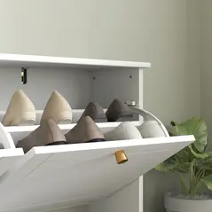 HOMCOM Narrow Shoe Storage Cabinet, Slim Shoe Cabinet with 4 Flip Drawers, Adjustable Shelves for 16 Pairs of Shoes, White - 8