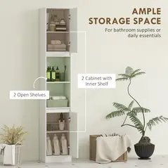 HOMCOM Narrow Bathroom Cabinet, Slim Bathroom Storage Unit with Open Compartment, Freestanding Storage Cupboard with Adjustable Shelves for Small Spaces, 30 x 24 x 170 cm, White - 4