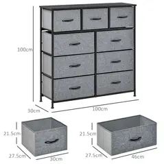 HOMCOM Nine Drawer Fabric Dresser - Grey - 3