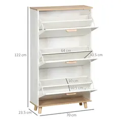 HOMCOM Narrow Shoe Cabinet, Slim Shoe Storage Cabinet with 3 Flip Drawers and Adjustable Shelves, 12 Pair of Shoes Organizer for Hallway, Entryway, Cream White - 3