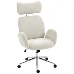 HOMCOM Office Chair with Adjustable Headrest, Spring Pack, Curved Line, Boucle Fabric - Pale Grey - 1