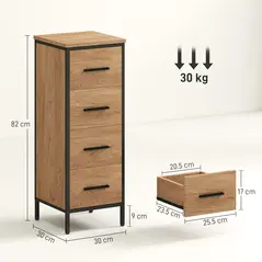 HOMCOM Narrow Bathroom Storage Cabinet with 4 Drawers - Oak - 3