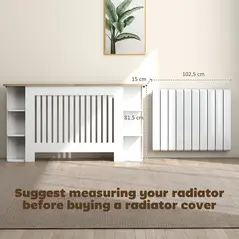 HOMCOM Radiator Cover with Open Storage Shelves, Vertical Slatted Cabinet Shelf Heater Cover for Living Room, Hallway, Large, White (H: 83 / W: 152 / D: 19 cm) - 4
