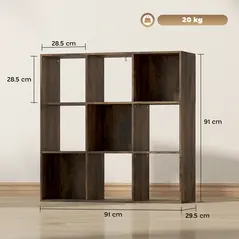 HOMCOM Nine-Cube Storage Shelf - Rustic Brown - 3