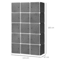 HOMCOM Portable Wardrobe for Bedroom, 15 Cube Closet with Hanging Rail, Modular Storage Cabinet, Plastic Armoire for Space Saving, White and Black - 3