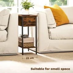 HOMCOM Narrow Side Table with Drawer and Storage Shelf - Rustic Brown - 5