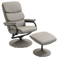 HOMCOM Recliner Chair with Ottoman 360° Swivel Faux Leather High Back Armchair w/ Footrest Stool for Home Office - 1