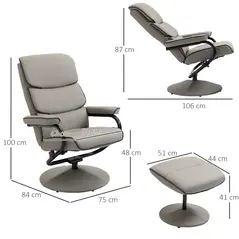 HOMCOM Recliner Chair with Ottoman 360° Swivel Faux Leather High Back Armchair w/ Footrest Stool for Home Office - 3