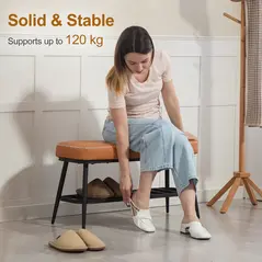 HOMCOM PU Leather Shoe Storage Bench - Brown - 6