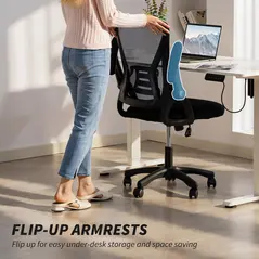 HOMCOM Office Chair, Mesh Desk Chair with Flip-up Armrests, Lumbar Support, Adjustable Height, Black - 5