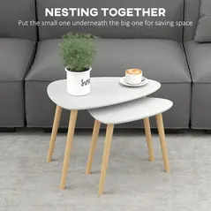 HOMCOM Nesting Coffee Table, Set of 2 Side Tables, Stacking End Tables with Solid Wood Legs, for Living Room Bedroom, Light Grey - 4