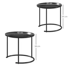 HOMCOM Nesting Tables Set of 2, Side End Table with Removable Tabletop Tray and Steel Frame for Living Room, Bedroom, Black - 3