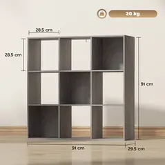 HOMCOM Nine-Cube Storage Shelf - Marble Grey - 3