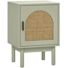 HOMCOM Rattan Bedside Table for Bedroom - Light Green - 1