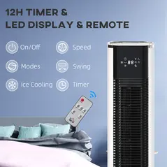 HOMCOM Portable Air Cooler, 6L Tank Humidifier Evaporative Ice Cooling Fan Water Conditioner Unit with 3 Modes, 3 Speed, Remote, Timer, Oscillating for Home Bedroom, White - 8