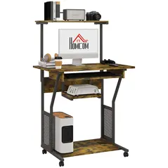 HOMCOM Multi-Storage Work Desk, with Sliding Keyboard Tray - Brown/Black - 1