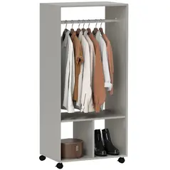 HOMCOM Open Wardrobe on Wheels, Bedroom Wardrobe with Clothes Hanging Rail, 2 Storage Shelves, Mobile Garment Rack for Cloakroom, Hallway, Grey - 1