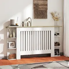 HOMCOM Radiator Cover with Open Storage Shelves, Vertical Slatted Cabinet Shelf Heater Cover for Living Room, Hallway, Large, White (H: 83 / W: 152 / D: 19 cm) - 2