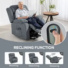 HOMCOM Power Lift Recliner Chair with Massage, Overstuffed Lift Chair for Elderly with Footrest, Remote and Side Pocket, Grey - 6