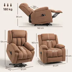 HOMCOM Power Lift Recliner Chair with Massage, Overstuffed Lift Chair for Elderly with Footrest, Remote and Side Pocket, Brown - 3