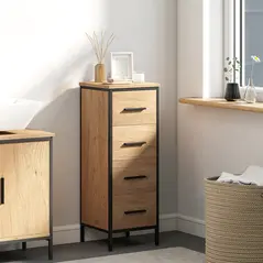 HOMCOM Narrow Bathroom Storage Cabinet with 4 Drawers - Oak - 2
