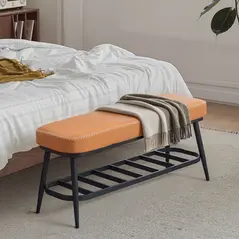 HOMCOM PU Leather Shoe Storage Bench - Brown - 7