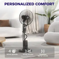HOMCOM Pedestal Fan with Water Mist Spray, Spray Misting Fan with 70° Oscillation, Tilt Head, 3 Speeds, 3 Modes, Adjustable Mist, 3.2L Water Tank, for Home, 120 cm - 5
