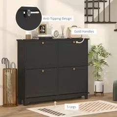 HOMCOM Narrow Shoe Storage Cabinet, Slim Shoe Cabinet with 4 Flip Drawers, Adjustable Shelves for 16 Pairs of Shoes, Black - 6