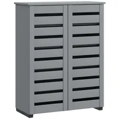 HOMCOM Narrow Shoe Cabinet for Entryway, 5-Tier Slim Shoe Storage Cabinet with 2 Slatted Doors and Adjustable Shelves Grey - 1